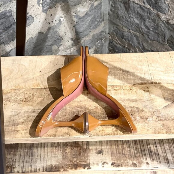 Amina Muaddi Caramel Patent Lupita Slipper Sandals - Picture 8 of 11